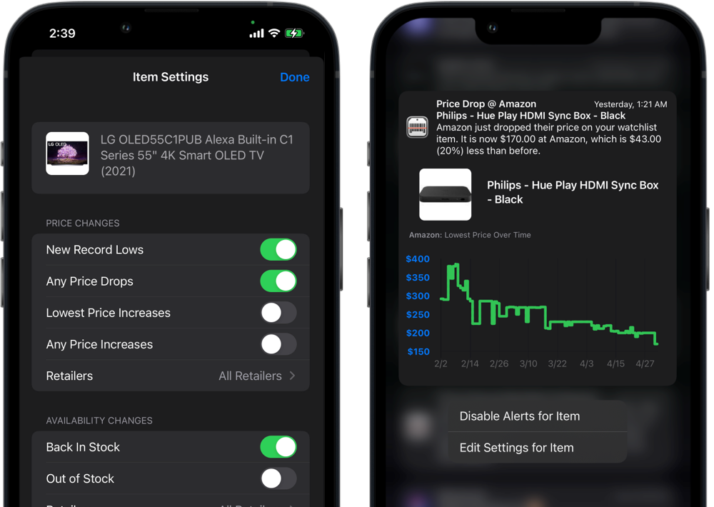 Get alerted when prices drop