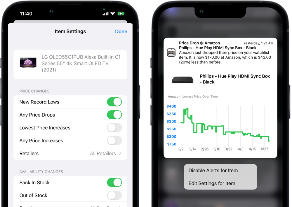 Get alerted when prices drop