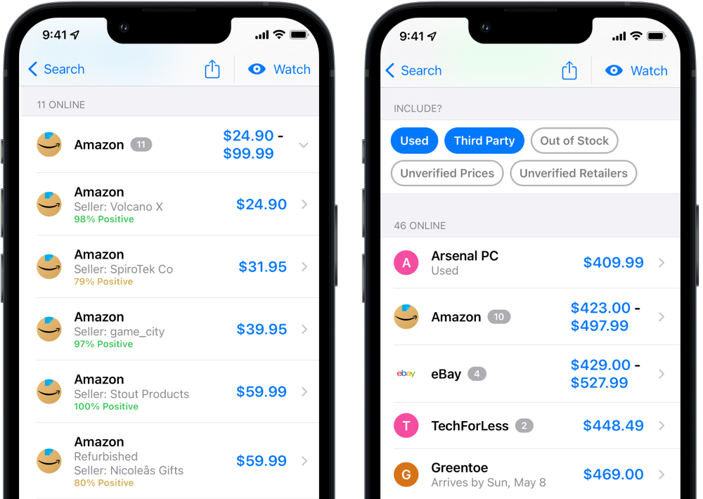 Price comparison across retailers